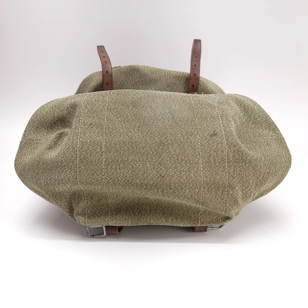 Vintage 1960 Swiss Military Salt and Pepper Canvas Leather Rucksack Backpack